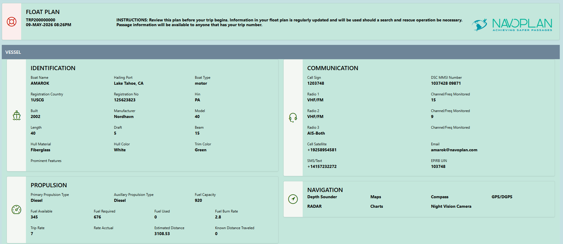 NAVOPLAN Digital Float Plan screenshot